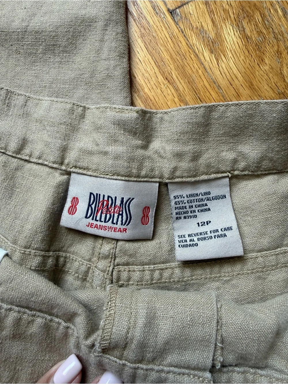 Bill Blass Petite Linen Cotton Straight‎ Leg Pants Tan Beige Size 12P
